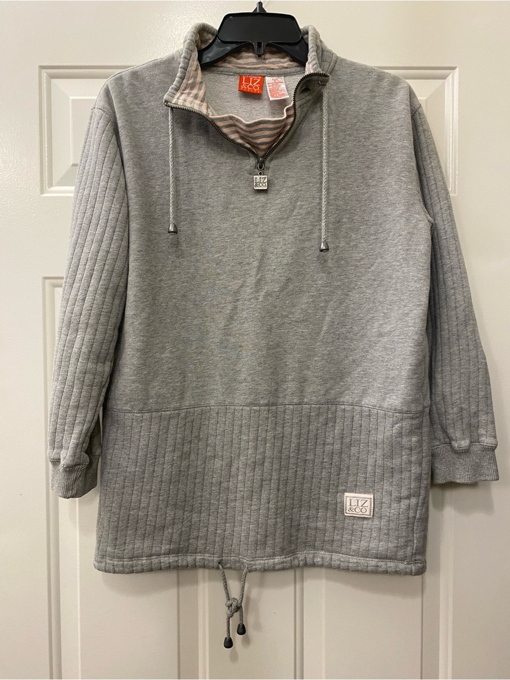 liz & co. Gray Quilted Half-Zip Pullover with Drawcord